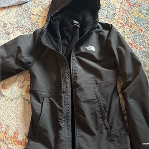 The North Face Women's Black Hooded Jacket Wind and Fleece Lining